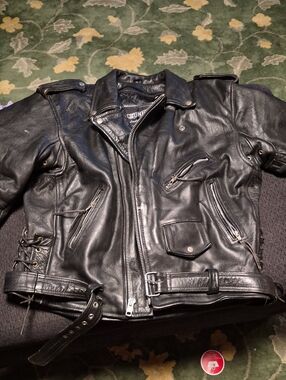 Unik Black Leather Motorcycle Bomber Jacket